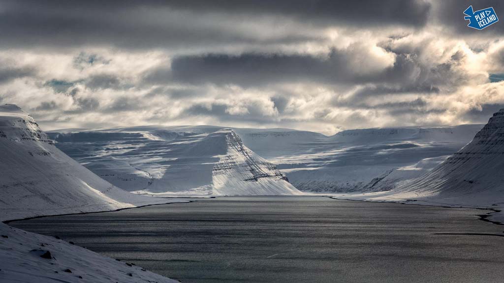 Ísafjordur fjord in West Iceland winter