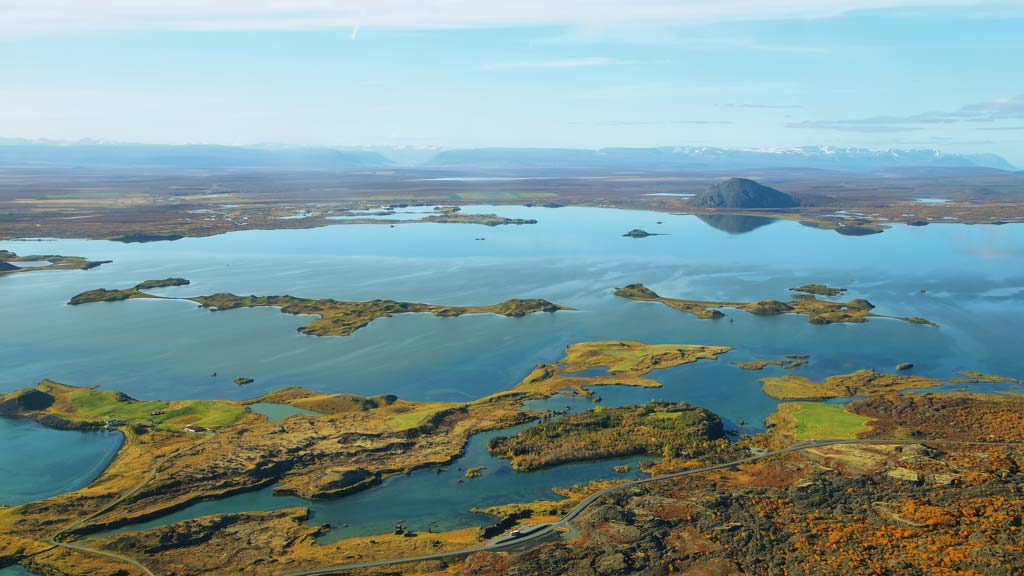Aerial photo of lake Myvatn in North Iceland