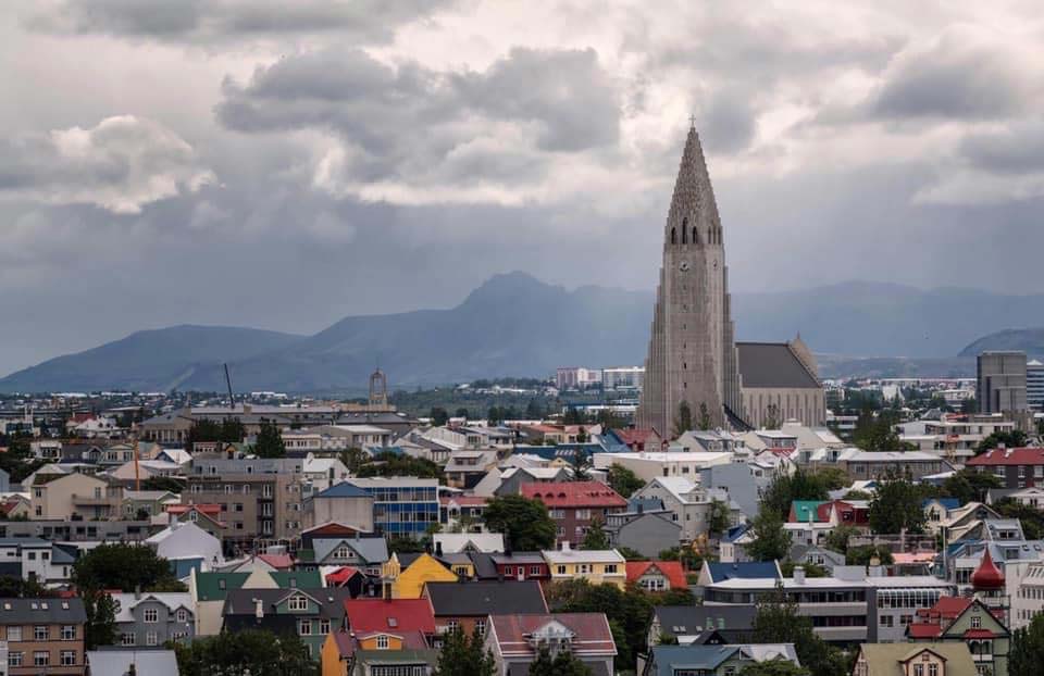 Hallgrimskirkja and surrounding houses in Reykjavik capital city of Iceland