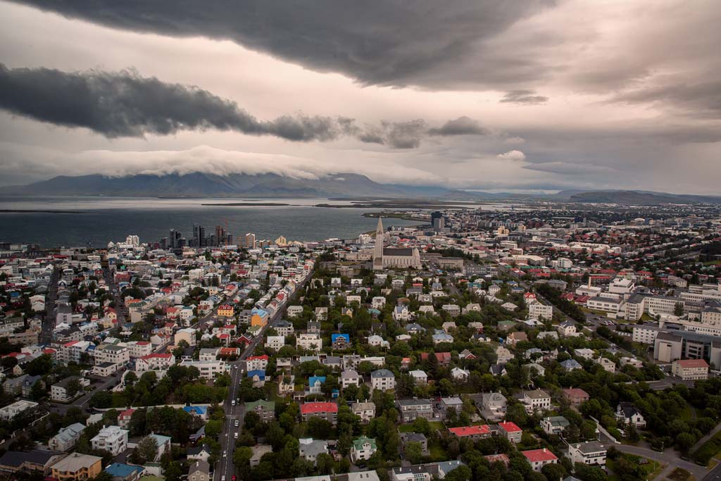 Aerial photo of Reykjavik capital city of Iceland