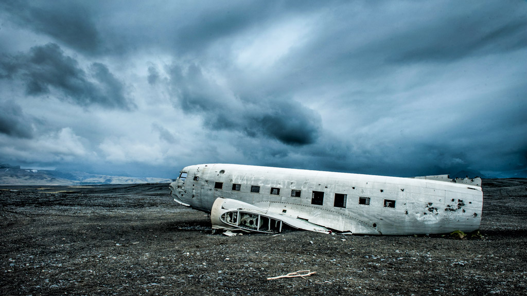 Crashed DC-3 airplane in south of iceland