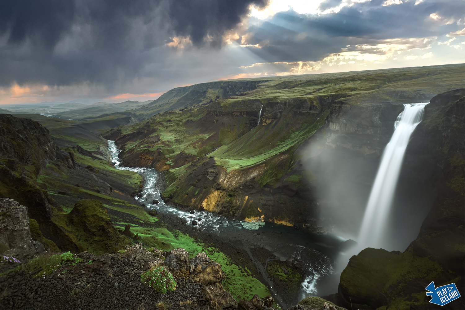 Haifoss waterfall south Iceland dramatic sky